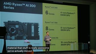 A screenshot of the CEO standing in front of a projector with information about the AMD board